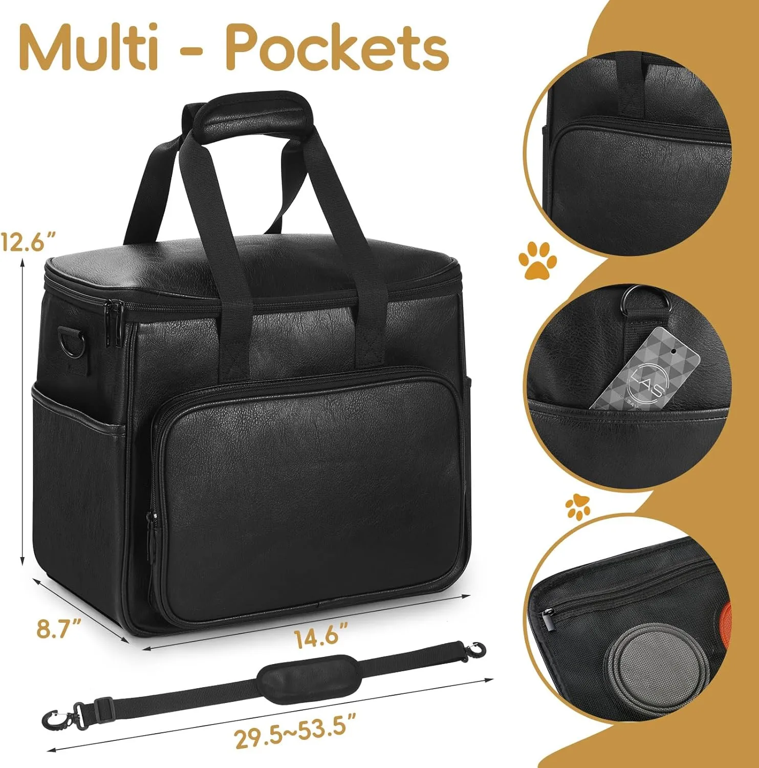 Dog Travel Bag, Leather Travel Pet Bag Set for Dog and Cat, Airline Approved Tote Organizer with Multi-Function Pockets, 2 Food Storage Containers, 2 Collapsible Bowls