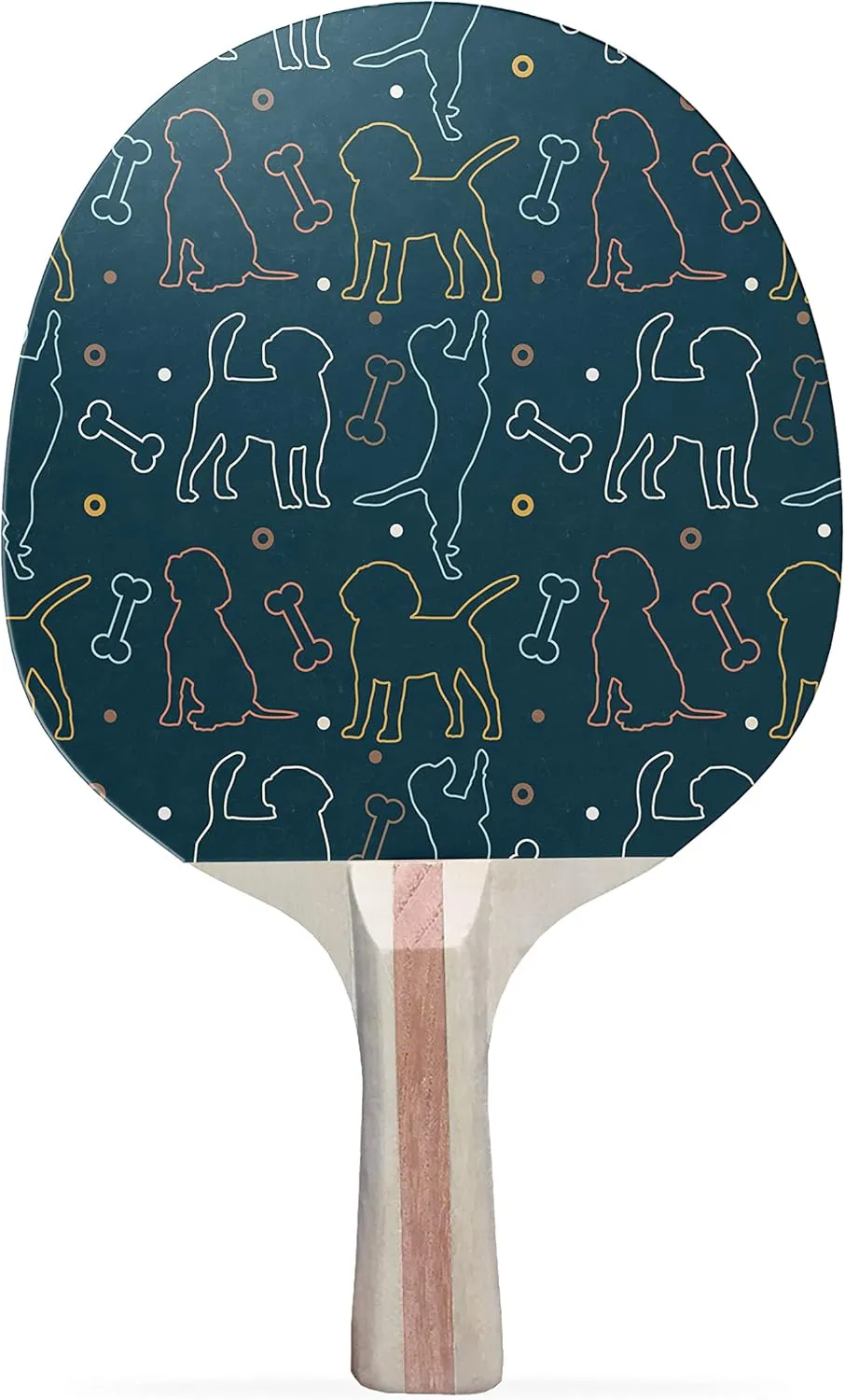 Dogs Outline Colorful Design Ping Pong Paddle, Premium 5 Ply Table Tennis Racket (Red on Back)