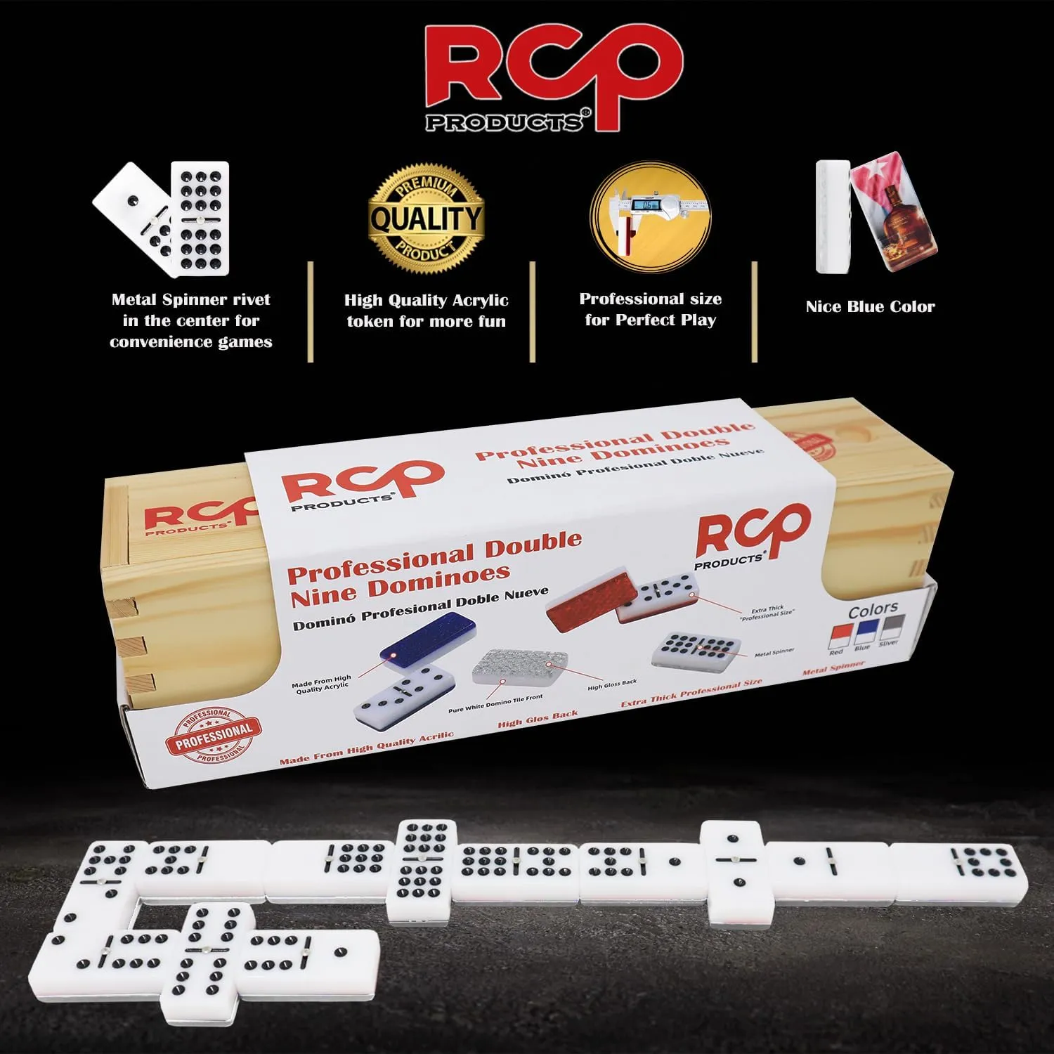 Dominos Set for Adults – Professional Double 9 Cuban Dominoes Set, Classic Travel Board Game with Wood Case Juegos de Mesa (Buchanan's and Flag PR)