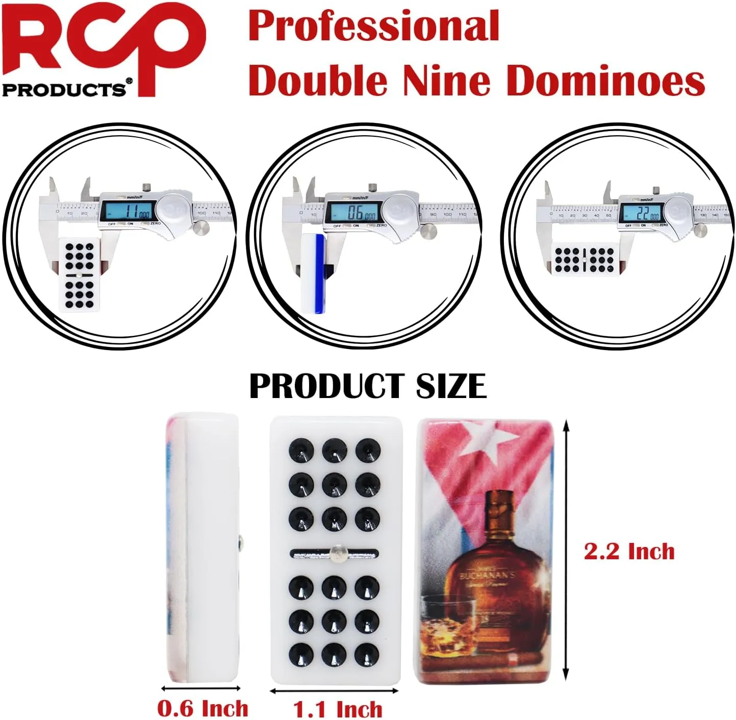 Dominos Set for Adults – Professional Double 9 Cuban Dominoes Set, Classic Travel Board Game with Wood Case Juegos de Mesa (Buchanan's and Flag PR)