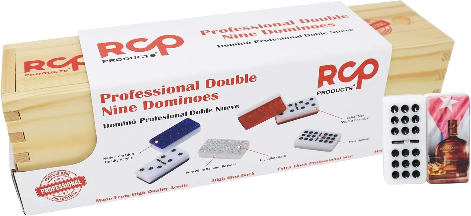 Dominos Set for Adults – Professional Double 9 Cuban Dominoes Set, Classic Travel Board Game with Wood Case Juegos de Mesa (Buchanan's and Flag PR)