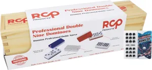 Dominos Set for Adults – Professional Double 9 Cuban Dominoes Set, Classic Travel Board Game with Wood Case Juegos de Mesa (FCB Barcelona Azul)