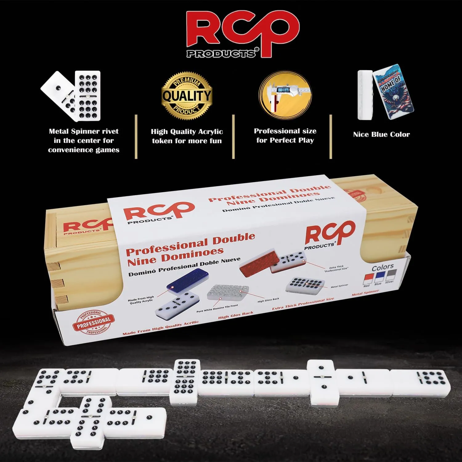 Dominos Set for Adults – Professional Double 9 Cuban Dominoes Set, Classic Travel Board Game with Wood Case Juegos de Mesa (FCB Barcelona Azul)