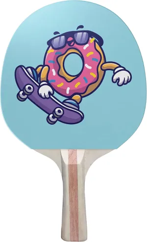 Donut Skater Colorful Design Ping Pong Paddle, Premium 5 Ply Table Tennis Racket (Black on Back)
