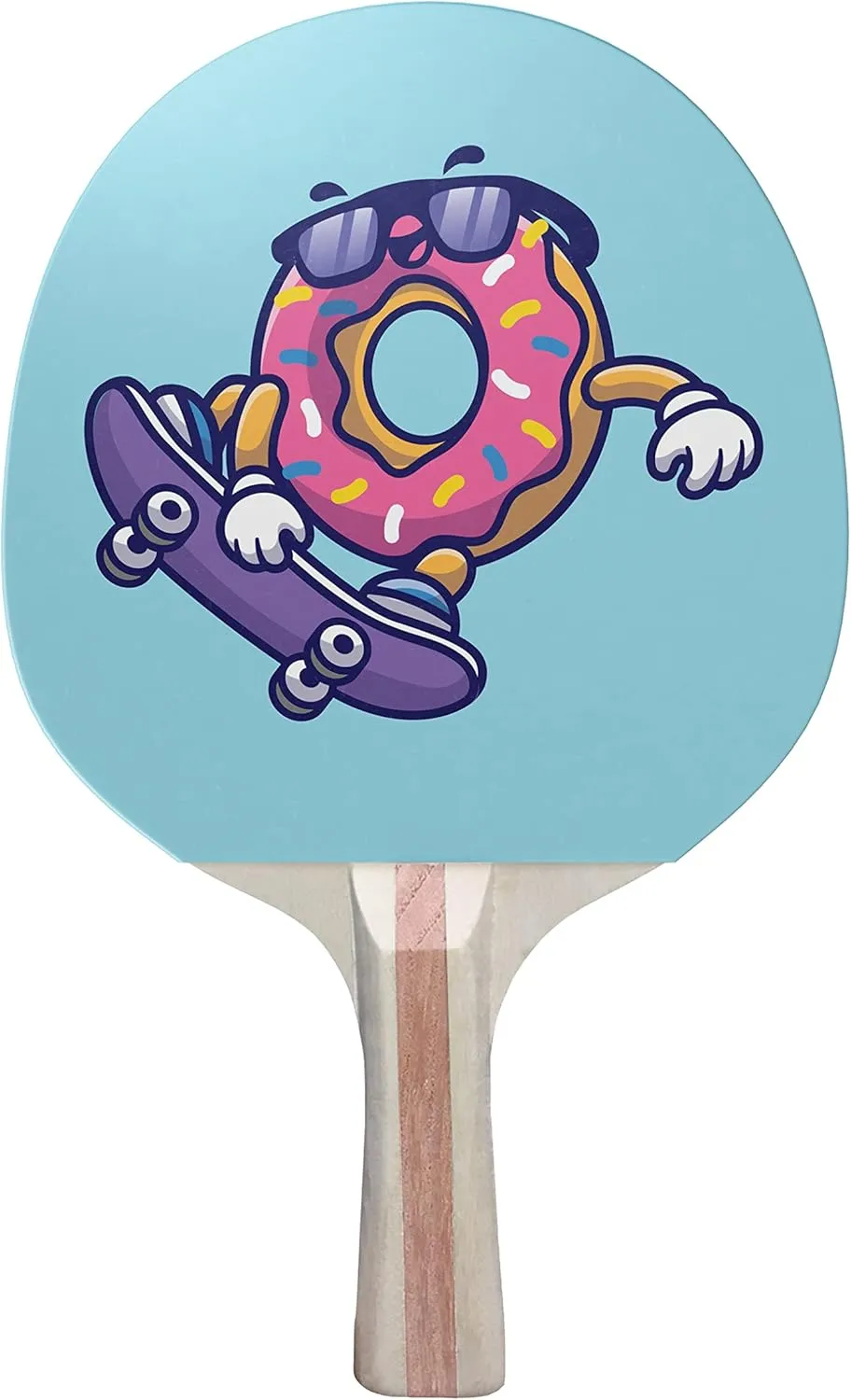 Donut Skater Colorful Design Ping Pong Paddle, Premium 5 Ply Table Tennis Racket (Black on Back)