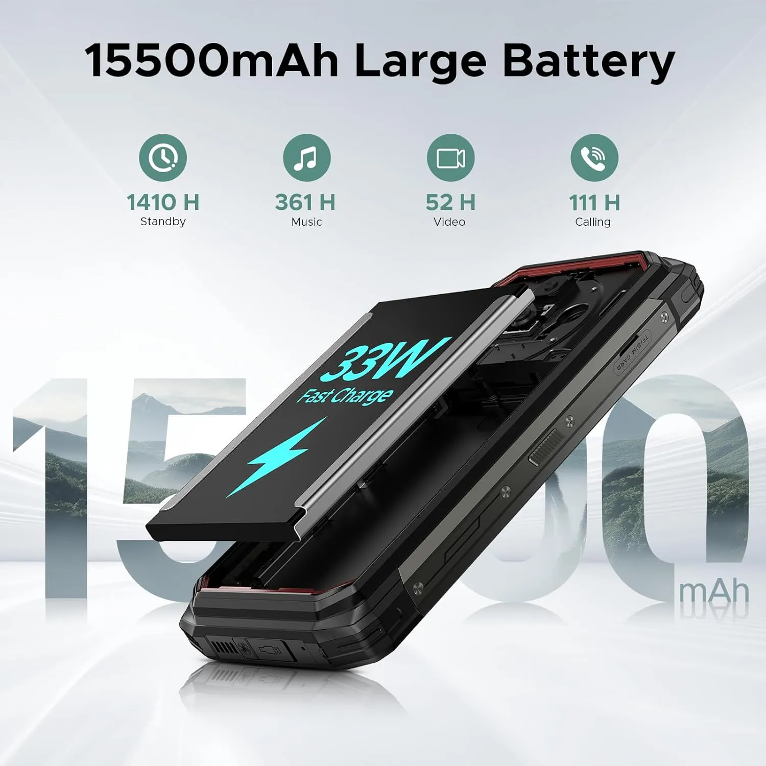 DOOGEE Fire 6 Power Rugged Smartphone, Dual Light Flashlight,15500mAh/33W Rugged Phone,20GB 256GB,50MP, Android 14, Unlocked Cell Phone with 3-in-1 Data Cable, Dual Unlock/NFC/GPS/OTG/IP69K(Green)