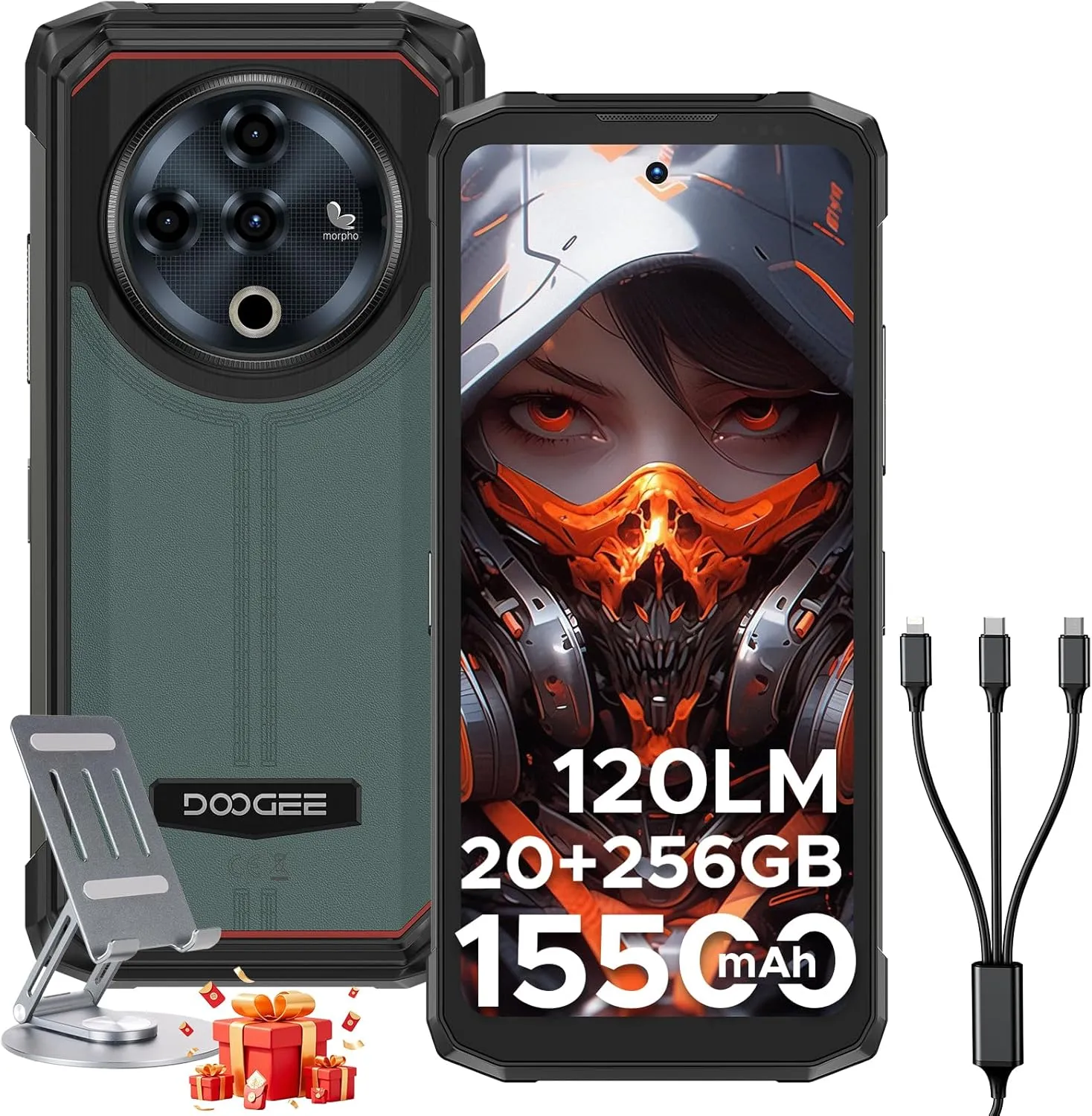 DOOGEE Fire 6 Power(2025) Rugged Smartphone,15500mAh/33W Fast,120LM Flashlight Rugged Phone, 256GB/TF 2TB,50MP,Android 14 Unlocked Phone with 3-in-1 Reverse Charging,6.56" HD 90Hz Phones,NFC/OTG