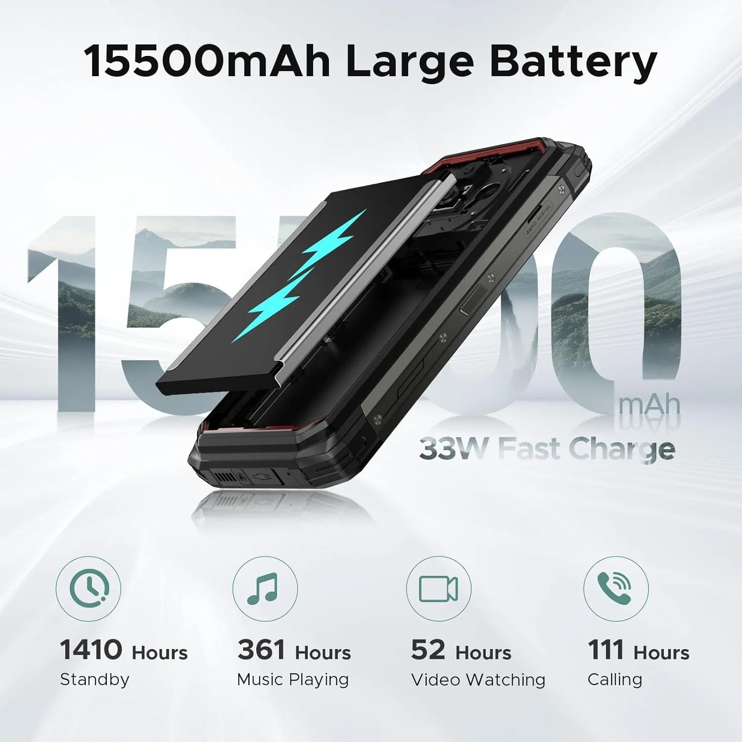 DOOGEE Fire 6 Power(2025) Rugged Smartphone,15500mAh/33W Fast,120LM Flashlight Rugged Phone, 256GB/TF 2TB,50MP,Android 14 Unlocked Phone with 3-in-1 Reverse Charging,6.56" HD 90Hz Phones,NFC/OTG