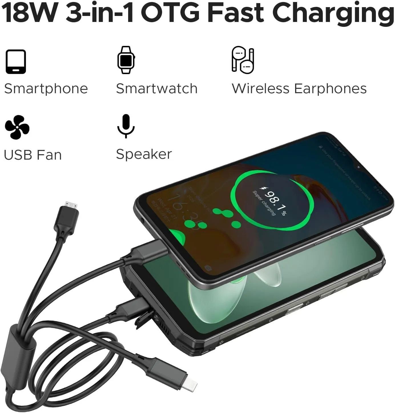DOOGEE Fire 6 Power(2025) Rugged Smartphone,15500mAh/33W Fast,120LM Flashlight Rugged Phone, 256GB/TF 2TB,50MP,Android 14 Unlocked Phone with 3-in-1 Reverse Charging,6.56" HD 90Hz Phones,NFC/OTG