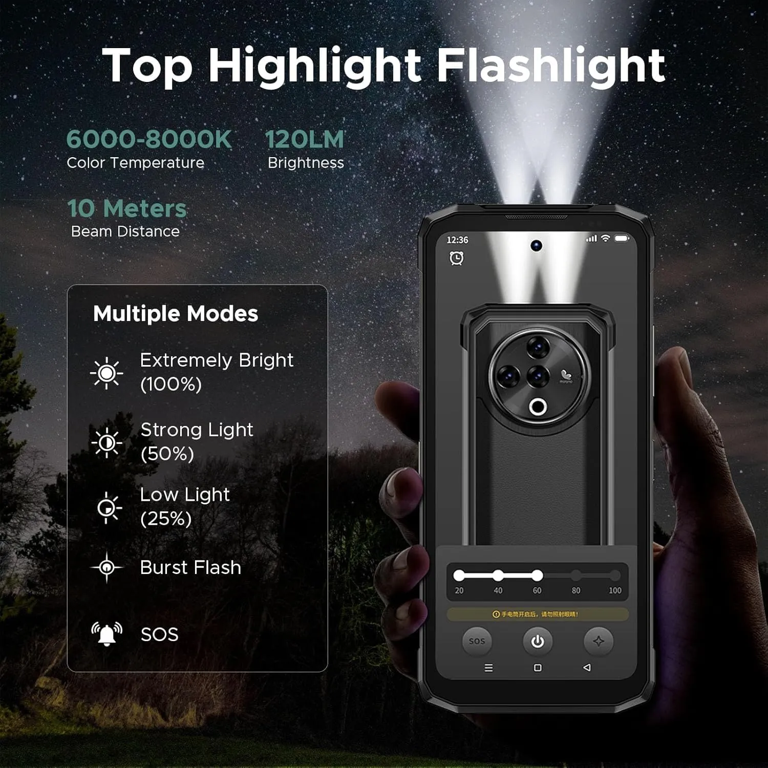 DOOGEE Fire 6 Power(2025) Rugged Smartphone,15500mAh/33W Fast,120LM Flashlight Rugged Phone, 256GB/TF 2TB,50MP,Android 14 Unlocked Phone with 3-in-1 Reverse Charging,6.56" HD 90Hz Phones,NFC/OTG