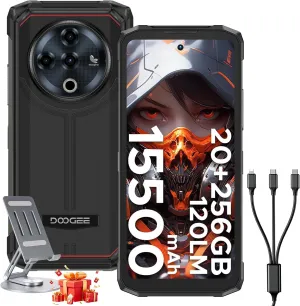 DOOGEE Fire 6 Power(2025) Rugged Smartphone,15500mAh/33W Fast,120LM Flashlight Rugged Phone, 256GB/TF 2TB,50MP,Android 14 Unlocked Phone with 3-in-1 Reverse Charging,6.56" HD 90Hz Phones,NFC/OTG