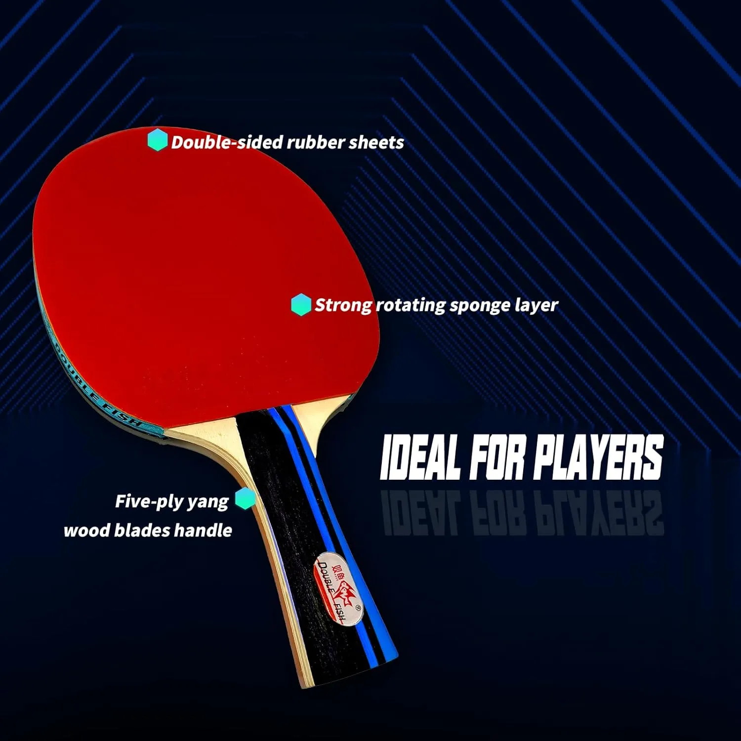 Double Fish Ping Pong Paddle Set of 4, 6 Ping Pong Balls ITTF Approval Professional 3-Star WTT, Carrying Storage Case, Table Tennis Sets for Training, Game, Family Fun