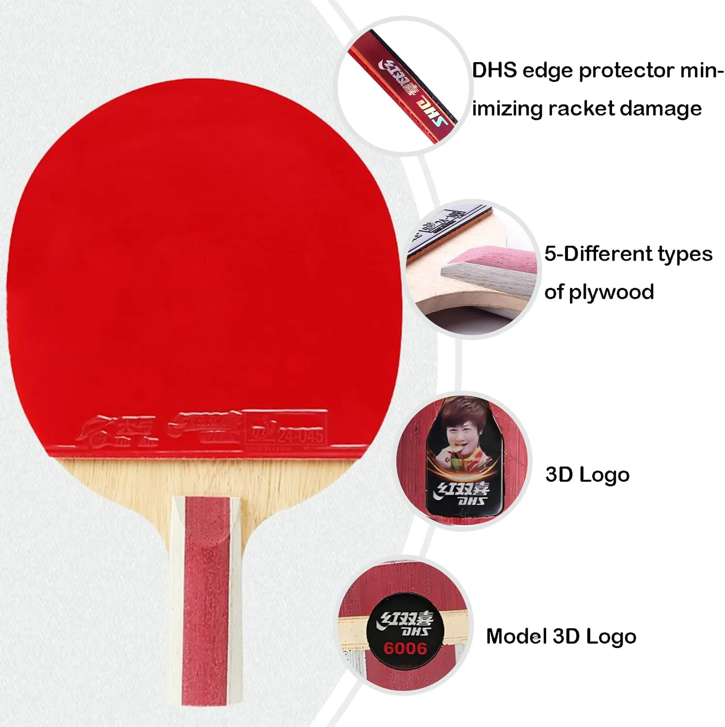 Double Happiness DHS Ping Pong Paddles Professional Table Tennis Racket with Carrying Case - ITTF Approved Rubber for Tournament Play