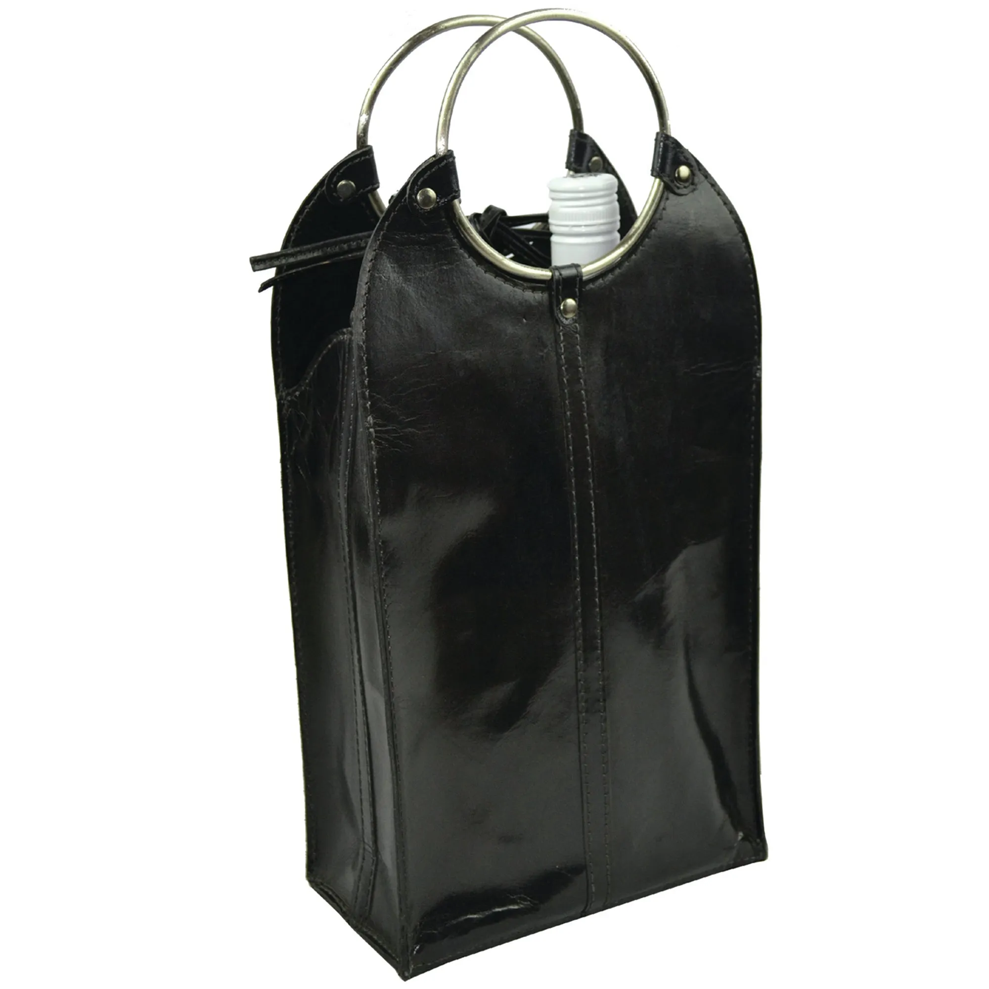 Double Leather Wine Bottle Holder W/ Ring Handles (4 Colors to Choose)