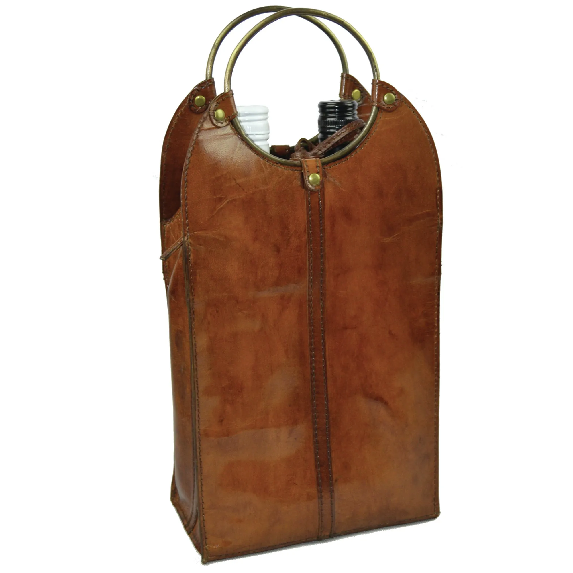 Double Leather Wine Bottle Holder W/ Ring Handles (4 Colors to Choose)