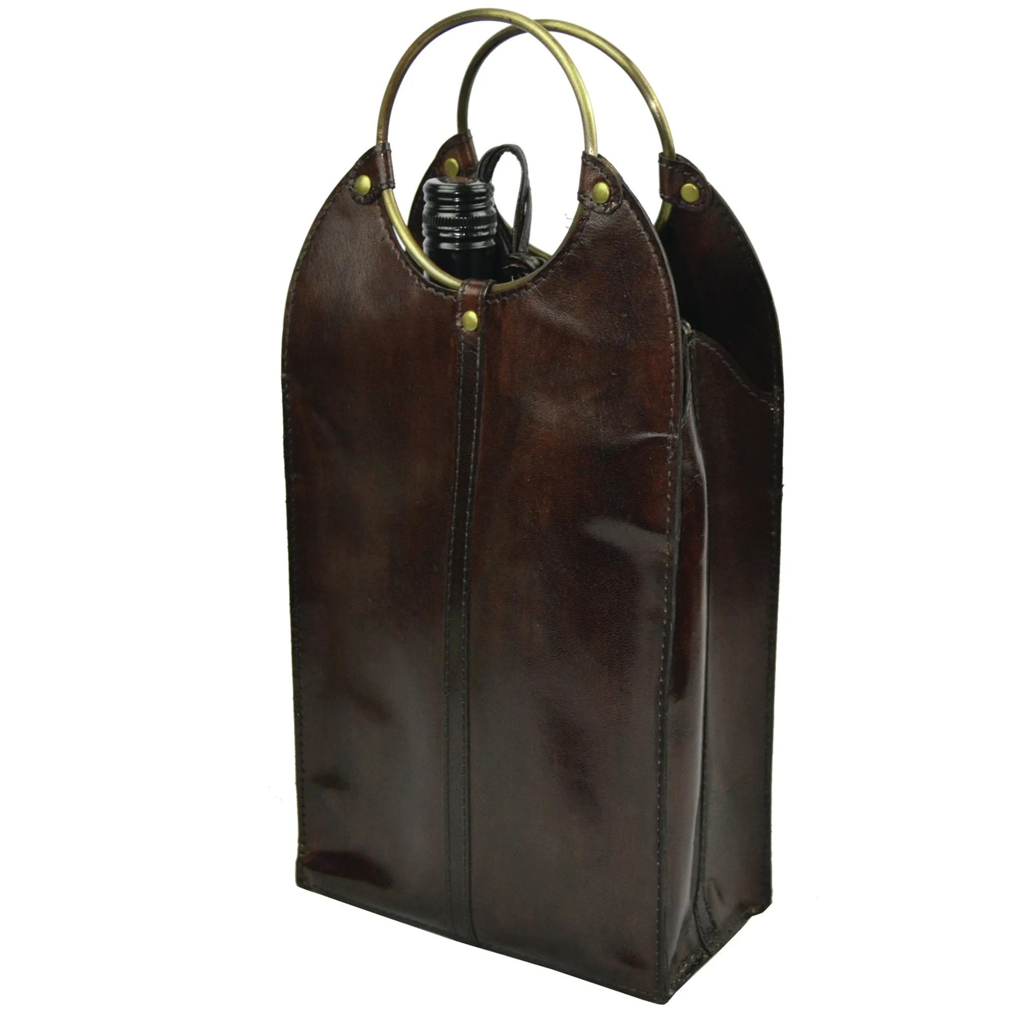 Double Leather Wine Bottle Holder W/ Ring Handles (4 Colors to Choose)