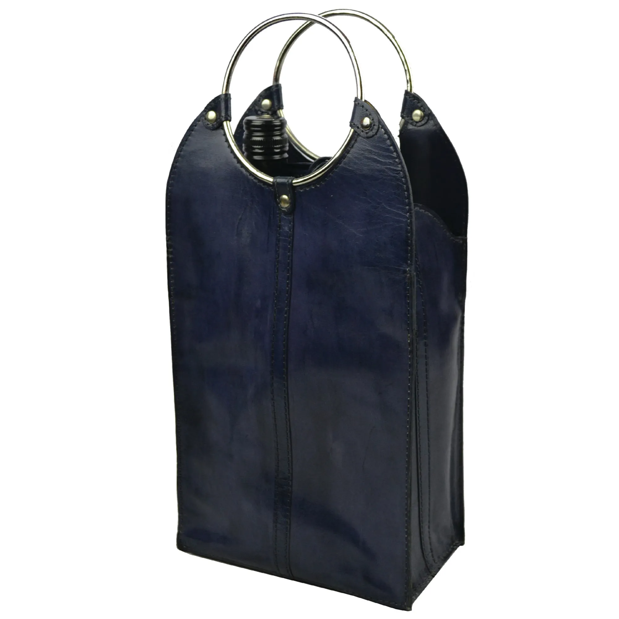 Double Leather Wine Bottle Holder W/ Ring Handles (4 Colors to Choose)