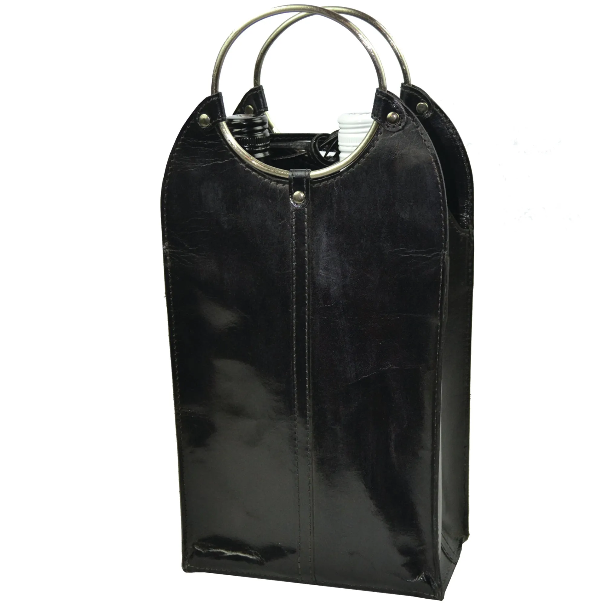 Double Leather Wine Bottle Holder W/ Ring Handles (4 Colors to Choose)