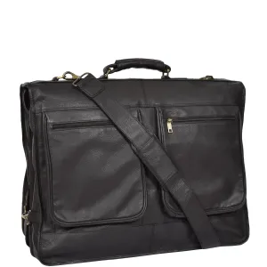 DR315 Genuine Luxury Leather Suit Garment Dress Carriers Black