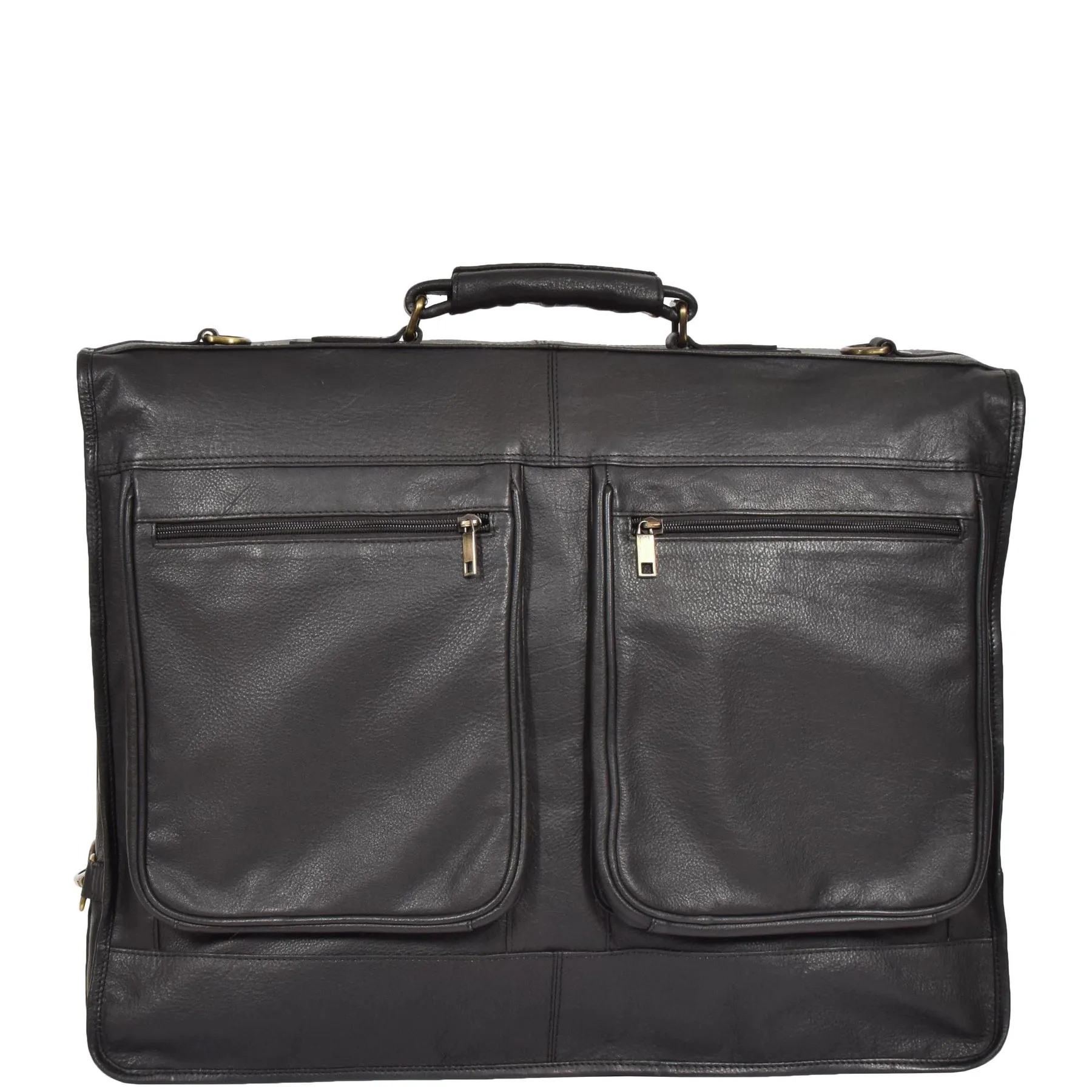 DR315 Genuine Luxury Leather Suit Garment Dress Carriers Black