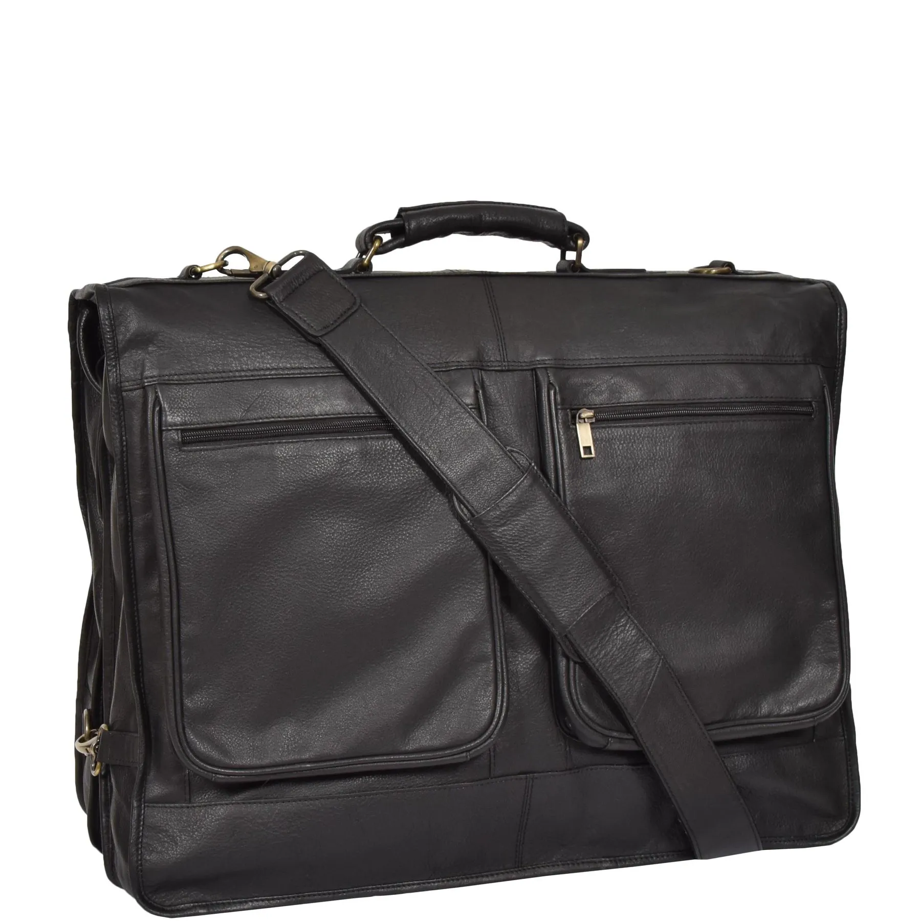 DR315 Genuine Luxury Leather Suit Garment Dress Carriers Black
