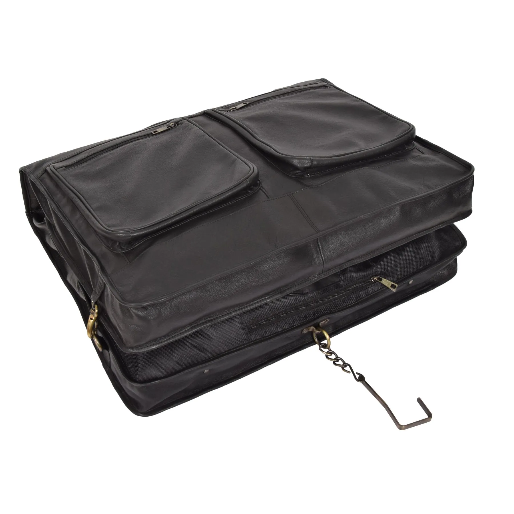 DR315 Genuine Luxury Leather Suit Garment Dress Carriers Black