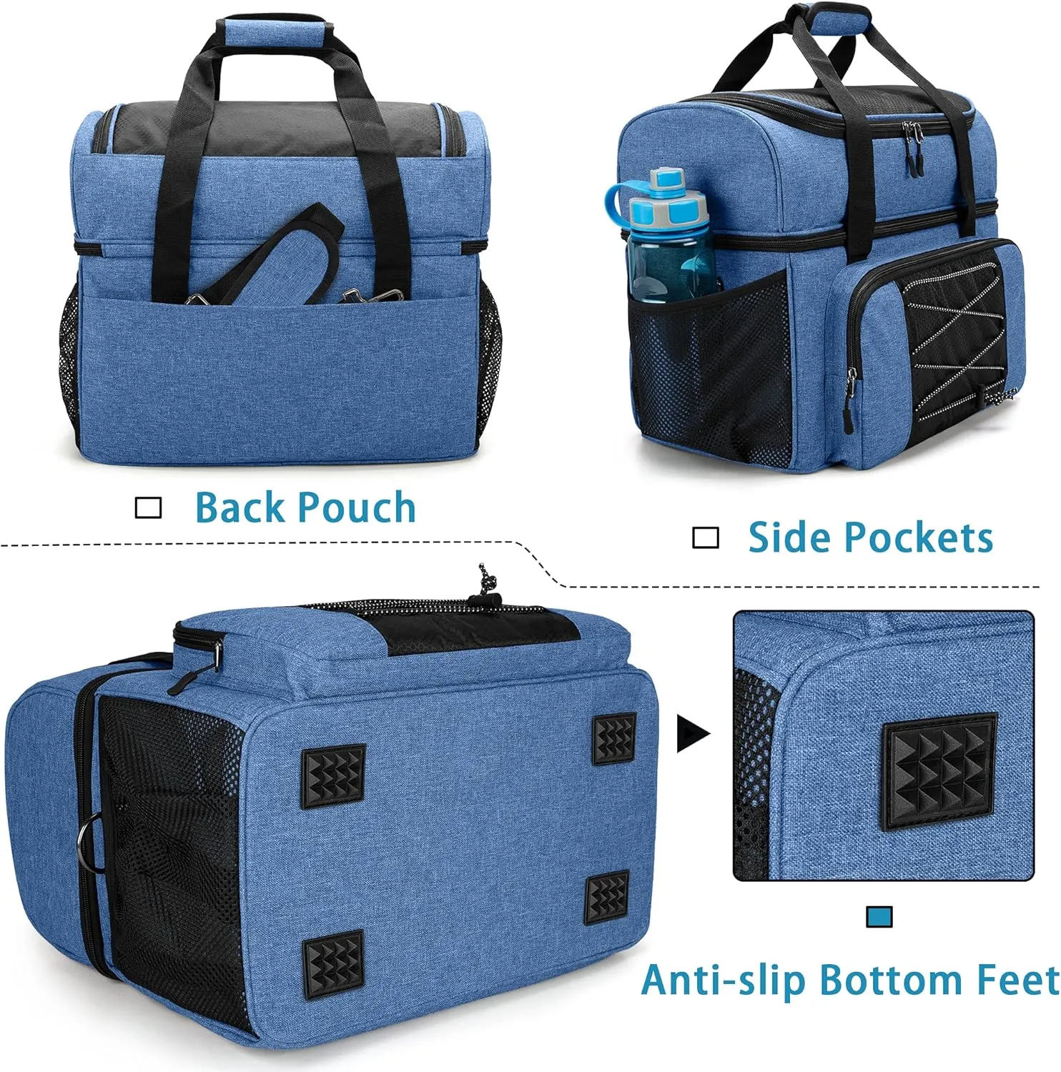 DSLEAF Bowling Bag for 2 Balls, Bowling Tote with Wooden Bowling Cups and Padded Divider for Double Ball and A Pair of Bowling Shoes Up to Mens 16 and Extra Essentials (Patent Design), Bag Only