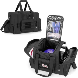 DSLEAF Bowling Ball Bag Hold Single Ball, Bowling Ball Tote with Wooden Ball Holder and Separate Space for Shoes Up to US Mens 16, Extra Pockets for Essentials (Patent Design), Bag Only