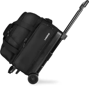 Dual Roller 2-Ball Bowling Bag, Featuring a Separate Large Shoe Compartment Capable, a 3-Section Telescopic Handle that Extends Up to 40"