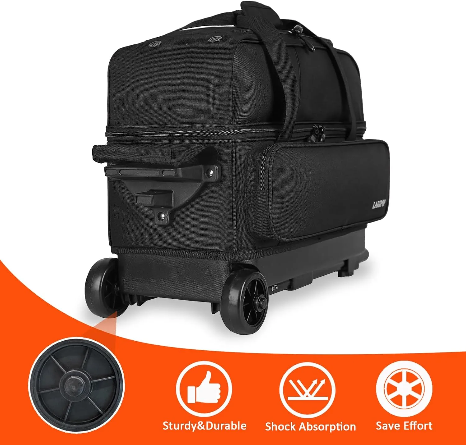Dual Roller 2-Ball Bowling Bag, Featuring a Separate Large Shoe Compartment Capable, a 3-Section Telescopic Handle that Extends Up to 40"