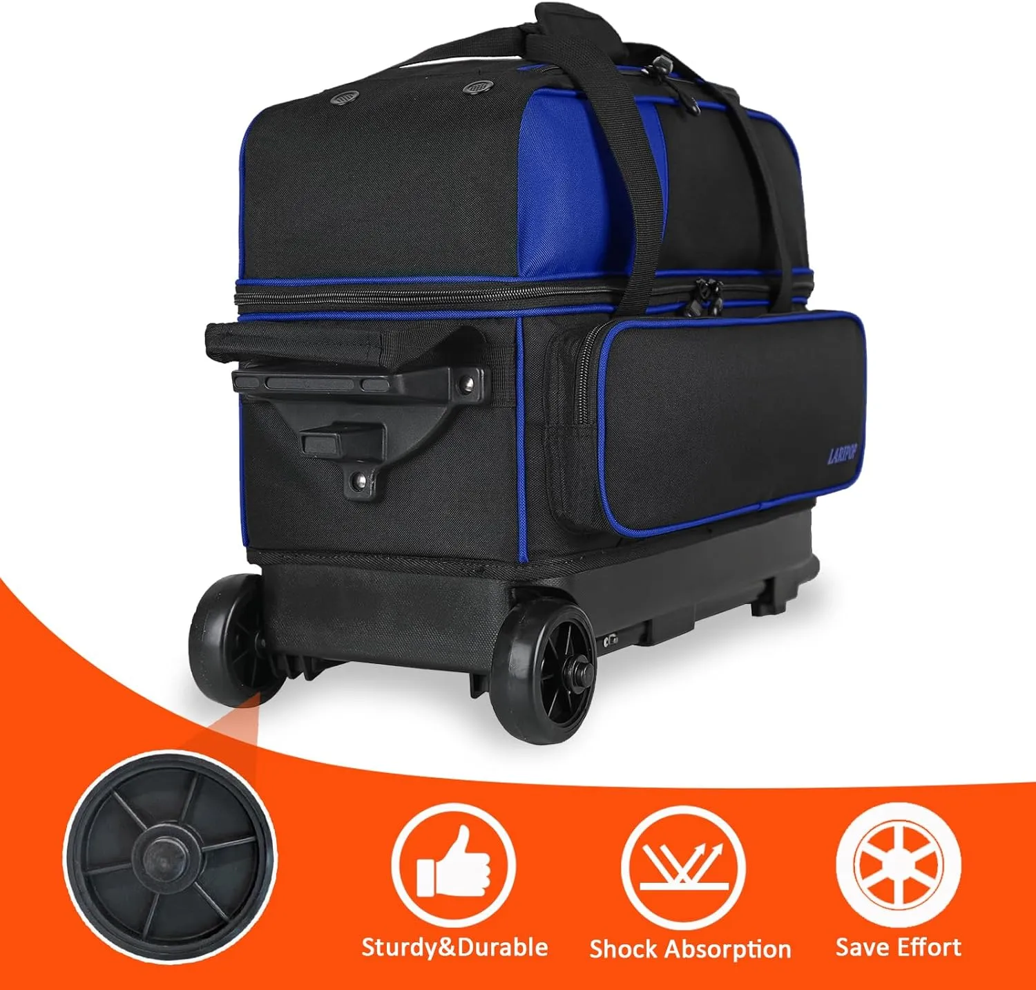 Dual Roller 2-Ball Bowling Bag, Featuring a Separate Large Shoe Compartment Capable, a 3-Section Telescopic Handle that Extends Up to 40"