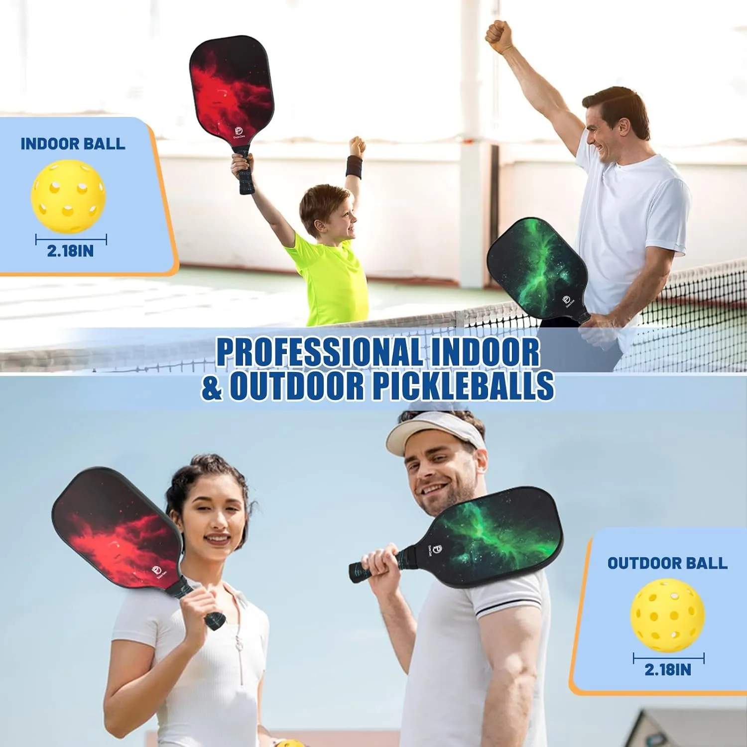 DULCE DOM Pickleball Paddles Set of 2/4 - USAPA Approved, Fiberglass Surface Pickleball Racket with 4 Indoor Outdoor Pickleball Balls and Pickleball Bag, Ideal Training Equipment Gift for Men & Women