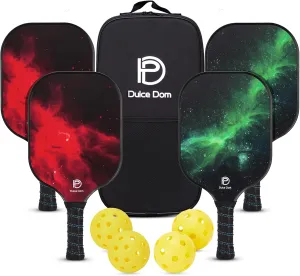 DULCE DOM Pickleball Paddles Set of 2/4 - USAPA Approved, Fiberglass Surface Pickleball Racket with 4 Indoor Outdoor Pickleball Balls and Pickleball Bag, Ideal Training Equipment Gift for Men & Women