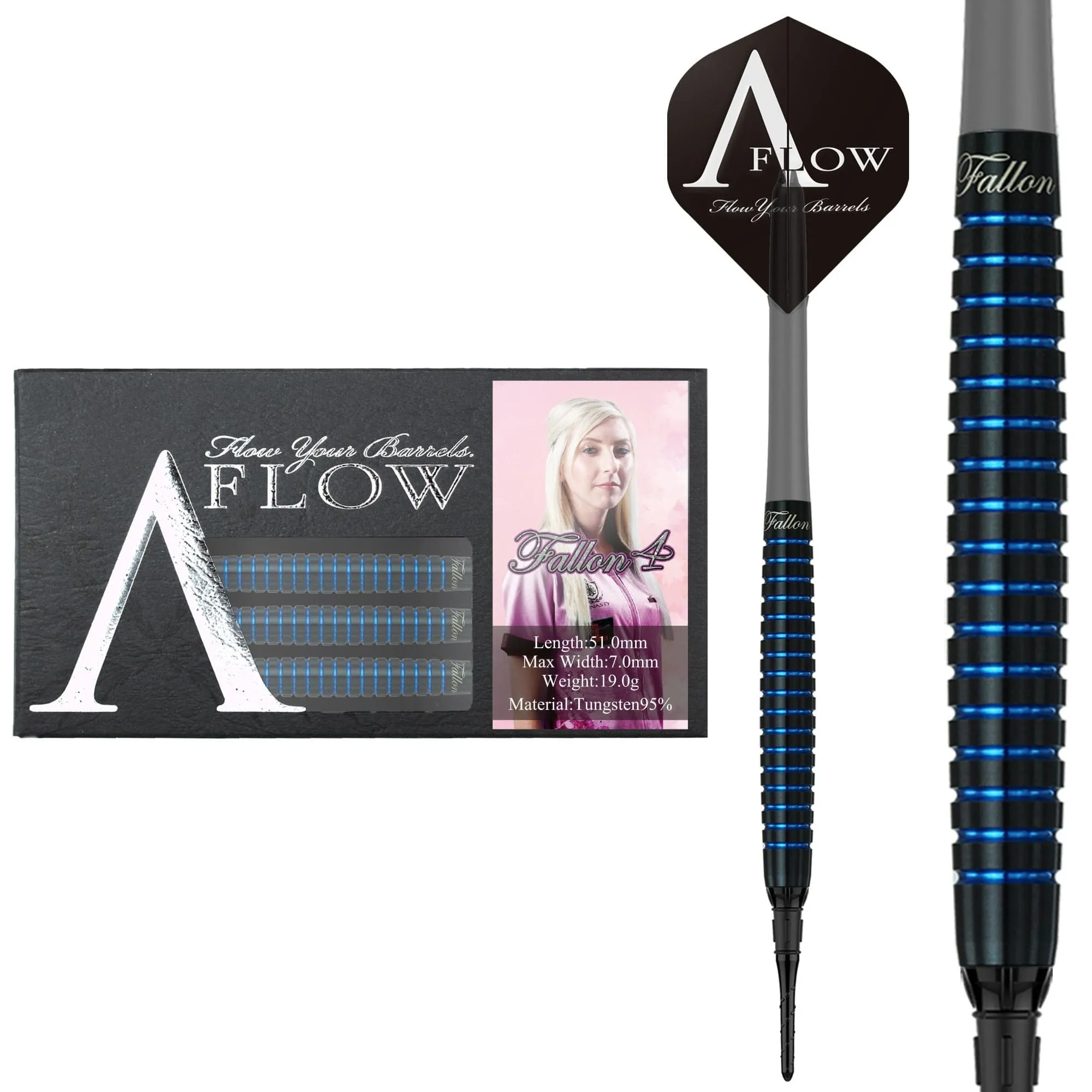 Dynasty - A Flow - Soft Tip Darts - Black Line - Fallon Sherrock - Blue Ring - Fallon 4 - 19g