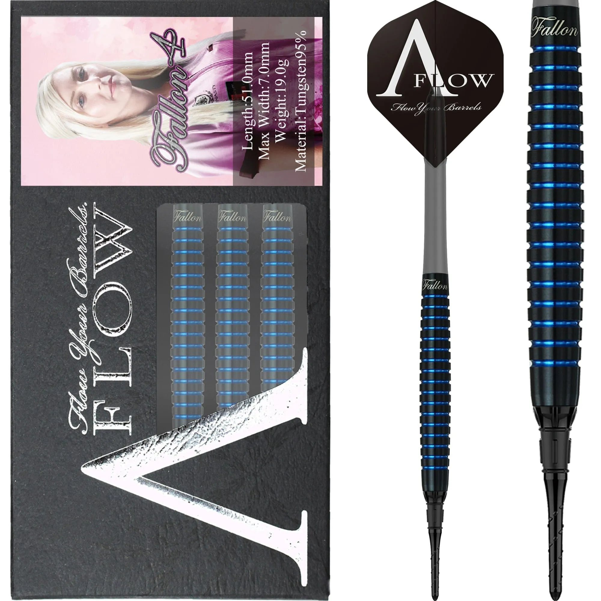 Dynasty - A Flow - Soft Tip Darts - Black Line - Fallon Sherrock - Blue Ring - Fallon 4 - 19g