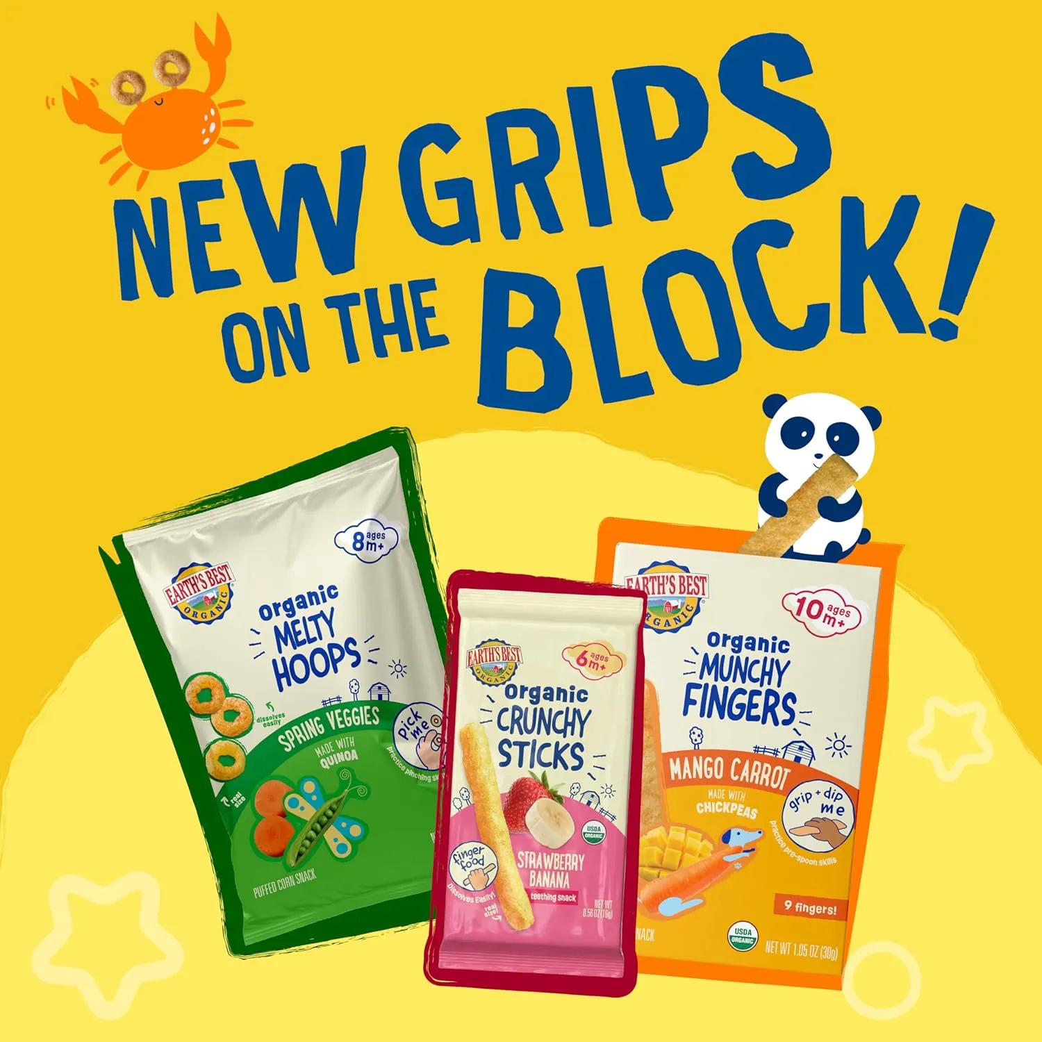 Earth's Best Organic Melty Hoops, Bite-Sized Snacks for Babies 8 Months and Up, Strawberry and Mango, 0.70 Ounce Bags (Pack of 4)