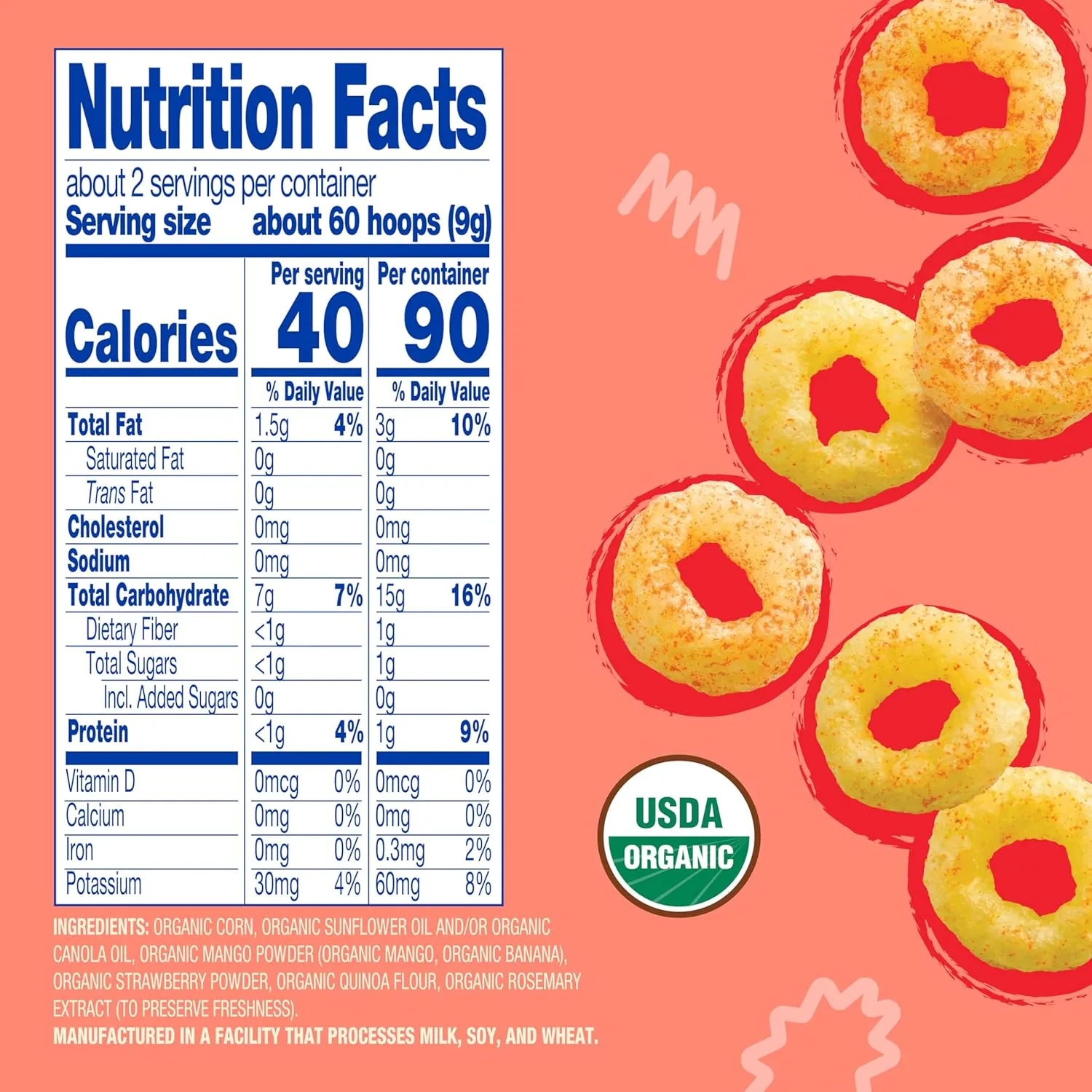 Earth's Best Organic Melty Hoops, Bite-Sized Snacks for Babies 8 Months and Up, Strawberry and Mango, 0.70 Ounce Bags (Pack of 4)
