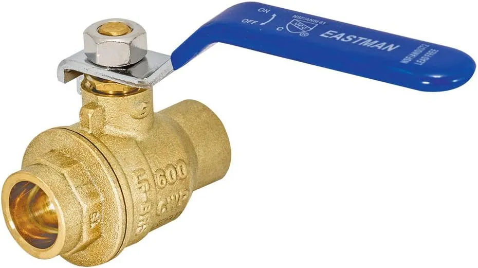 Eastman 1/2 Inch Sweat Heavy Duty Full Port Ball Valve, Brass Plumbing Fitting, 20061LF