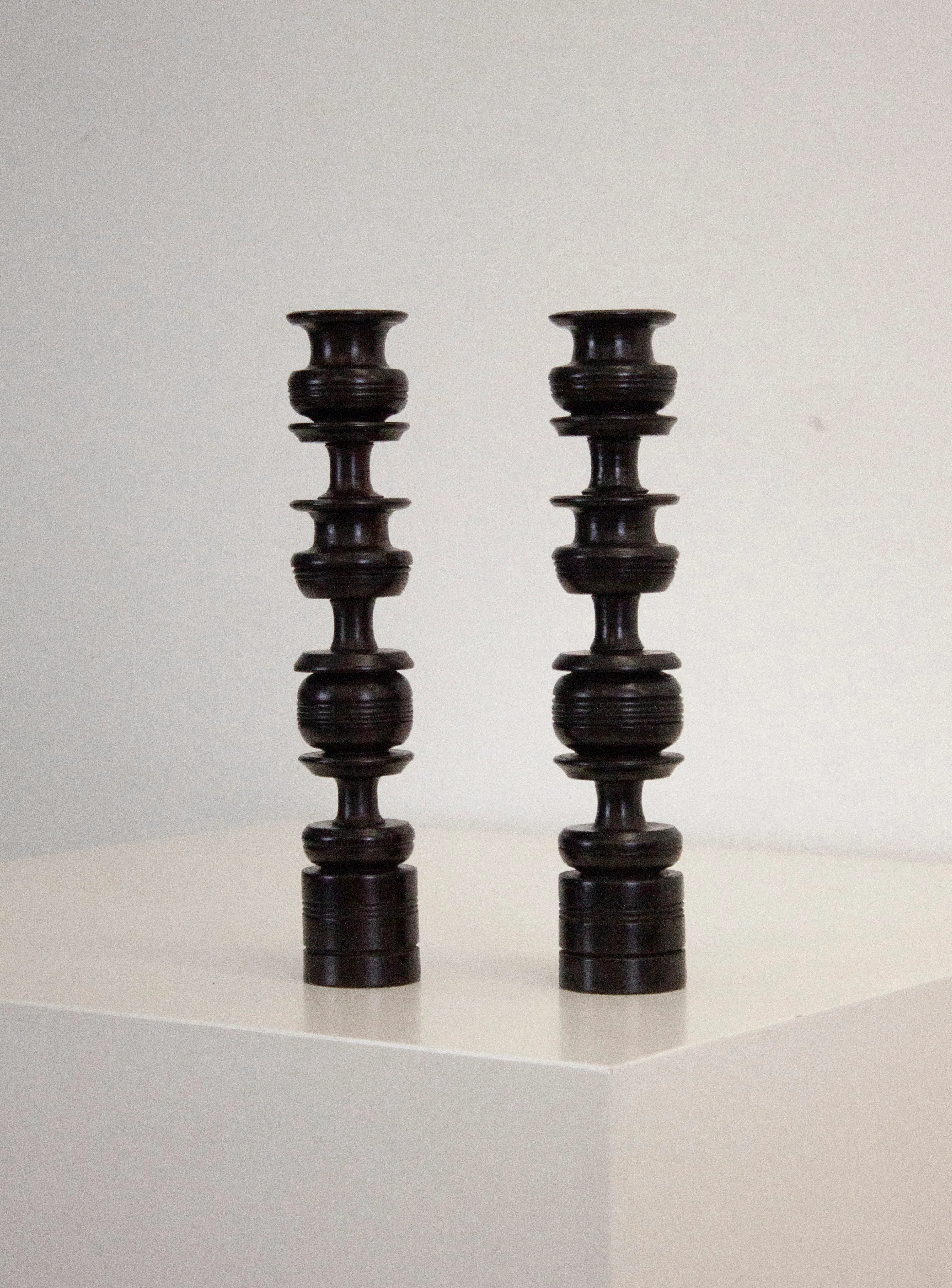 Ebony Wood Turned Candle Sticks