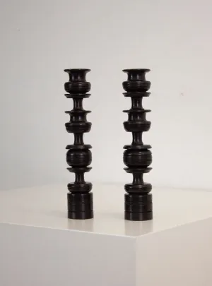 Ebony Wood Turned Candle Sticks