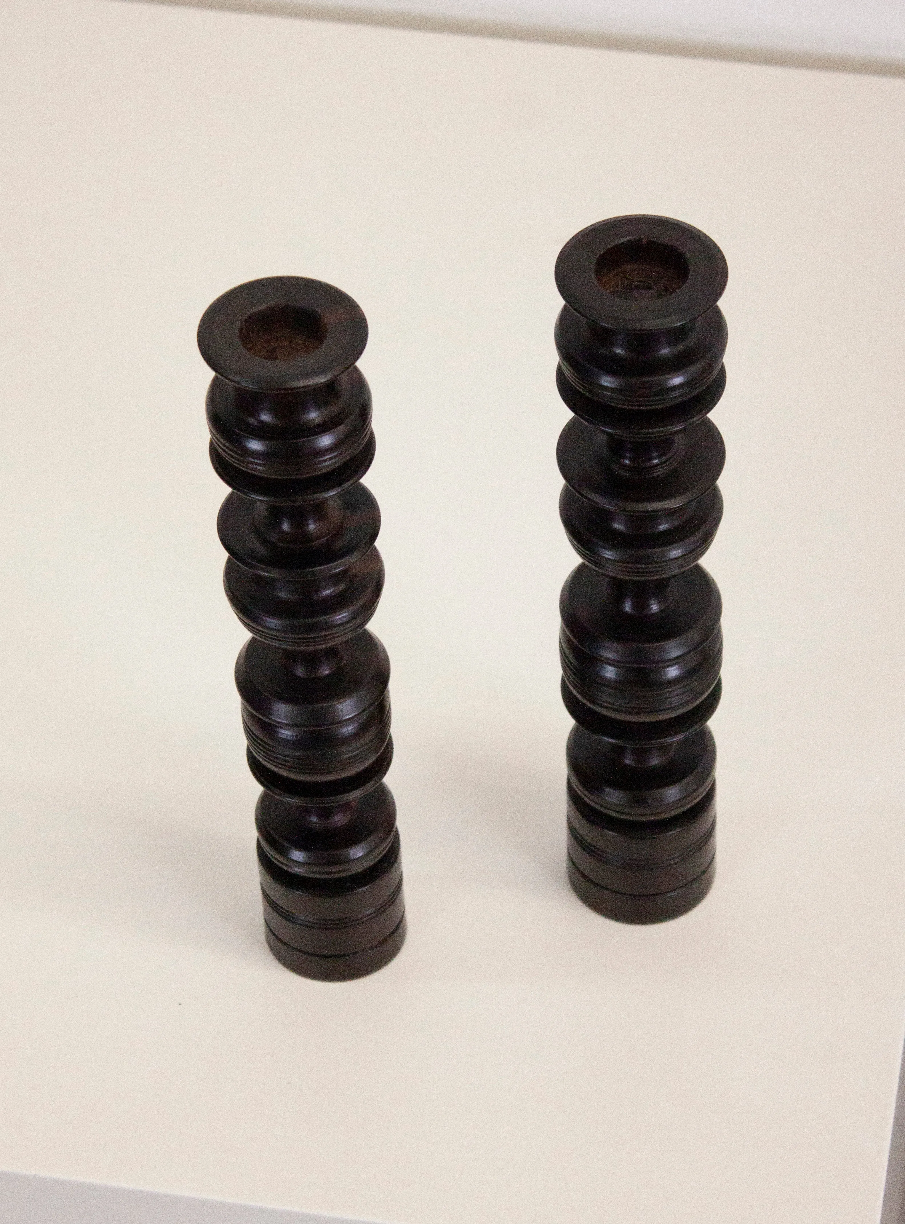 Ebony Wood Turned Candle Sticks