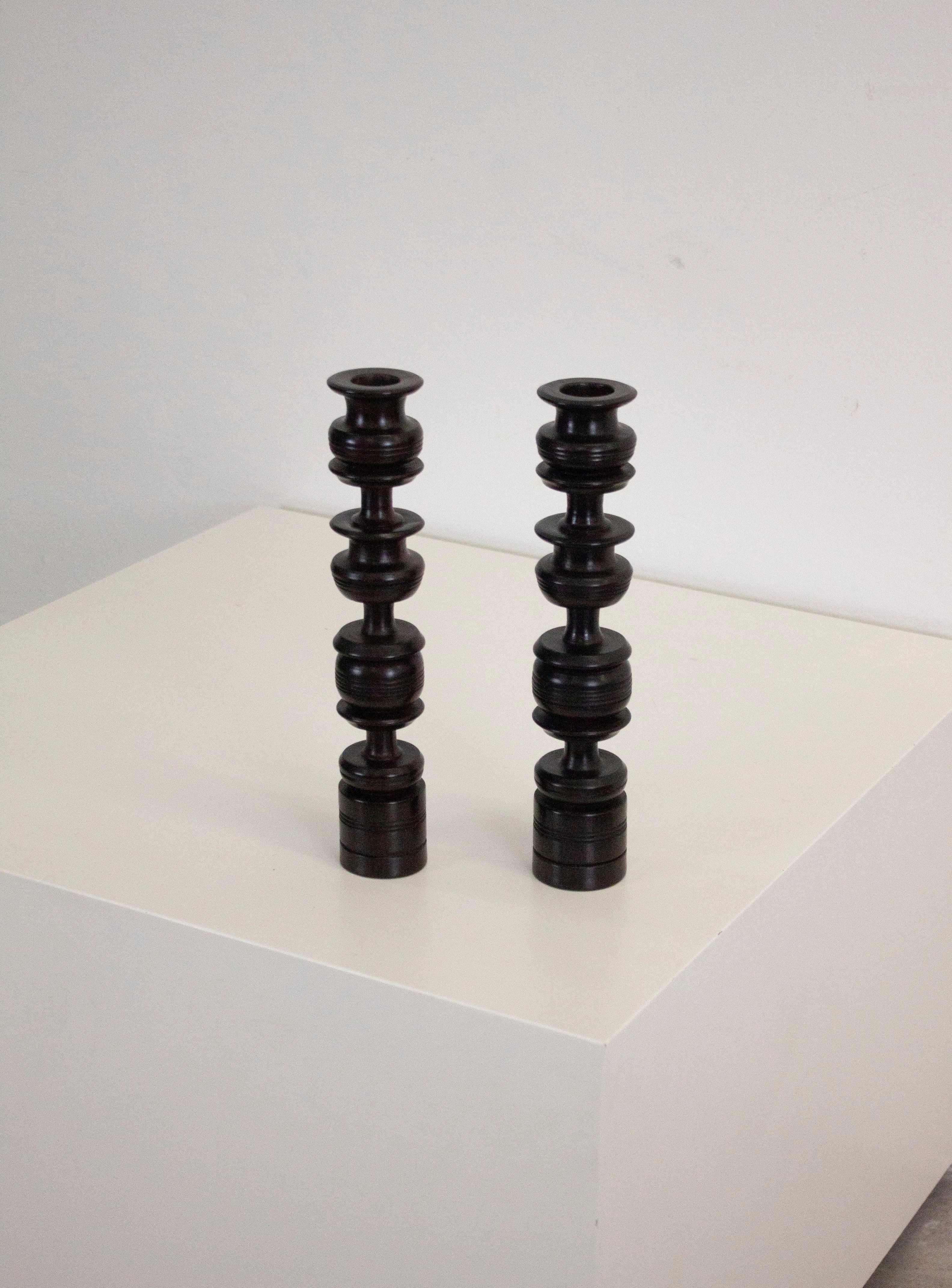 Ebony Wood Turned Candle Sticks