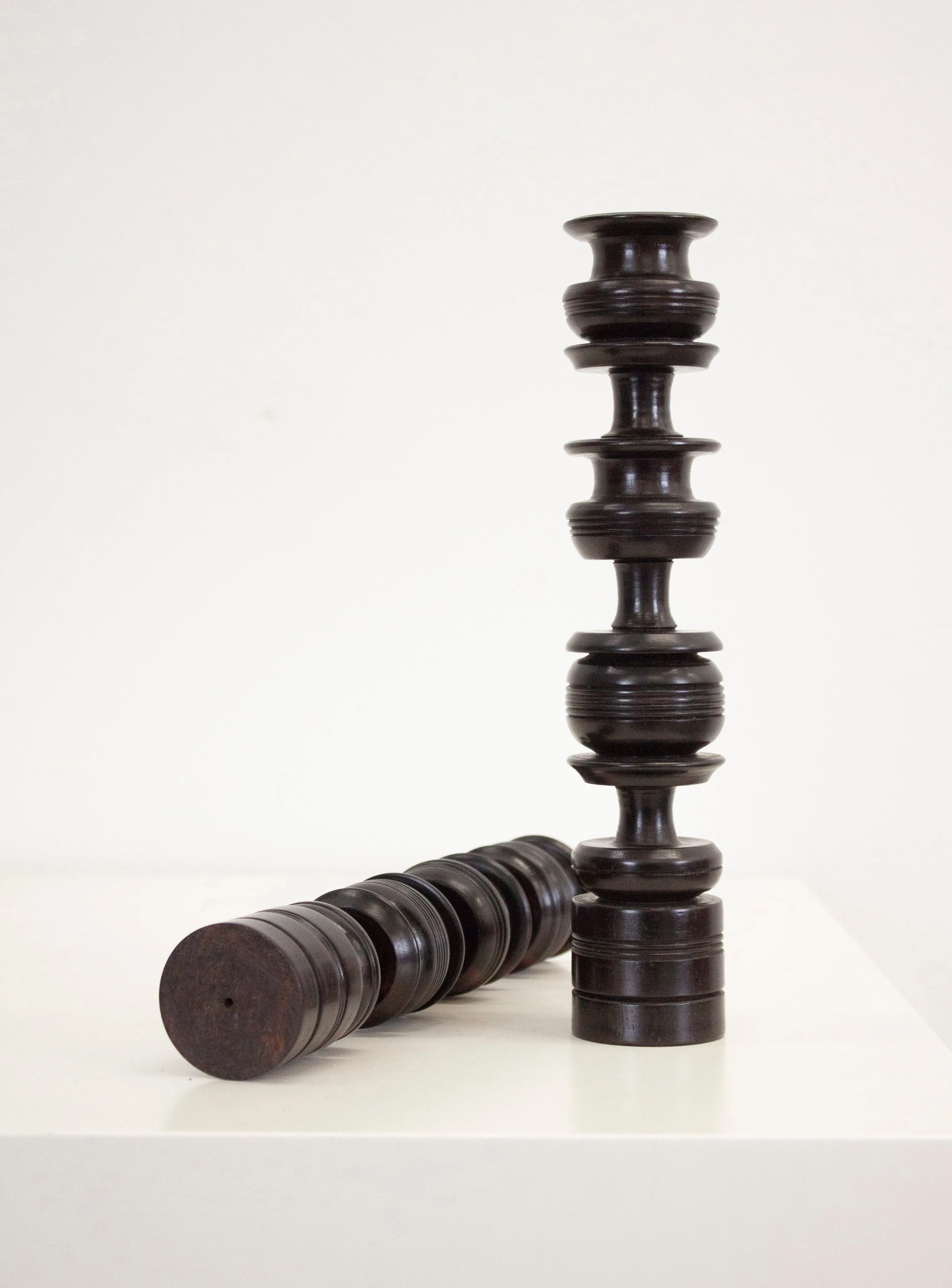 Ebony Wood Turned Candle Sticks