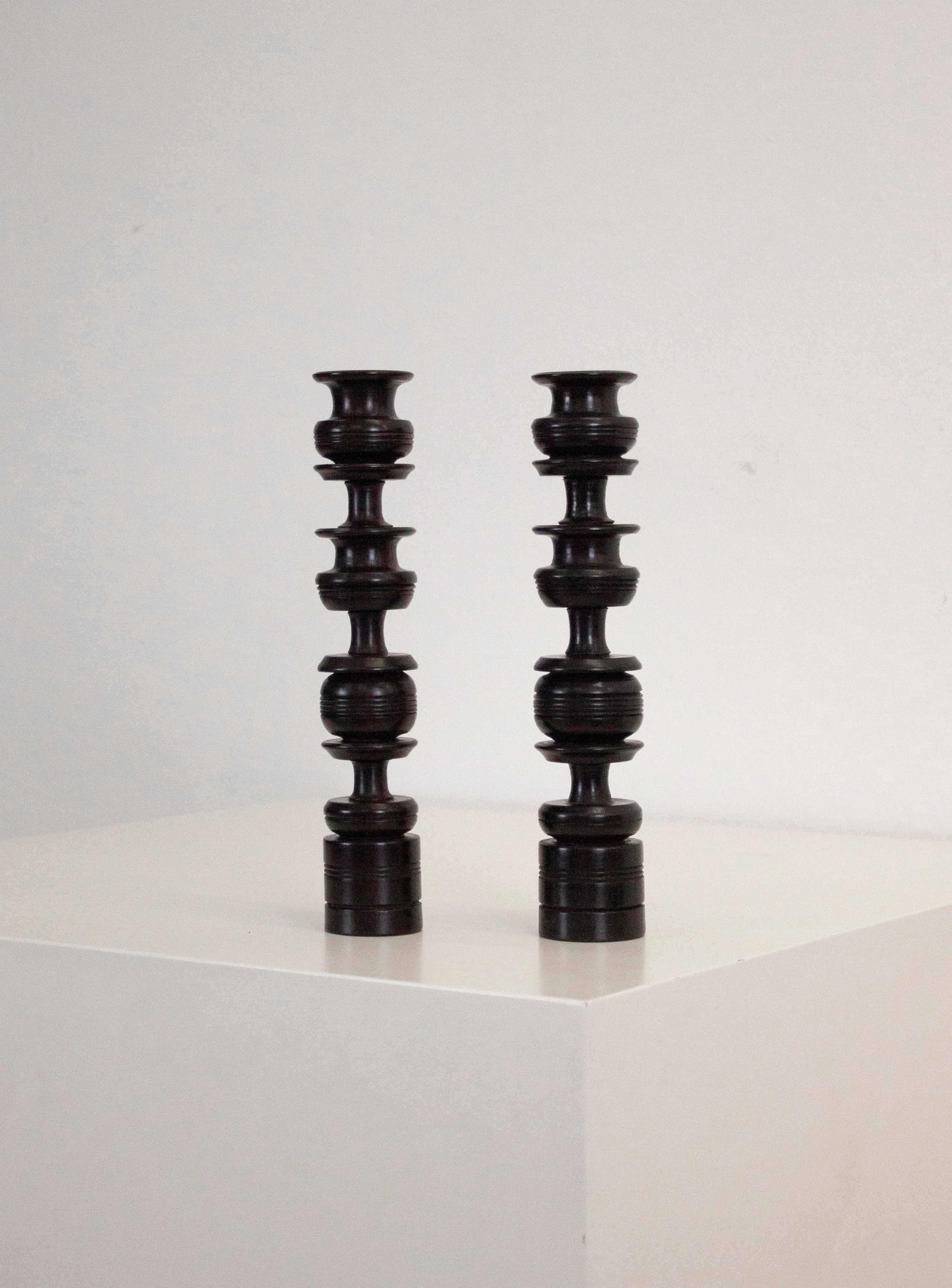 Ebony Wood Turned Candle Sticks