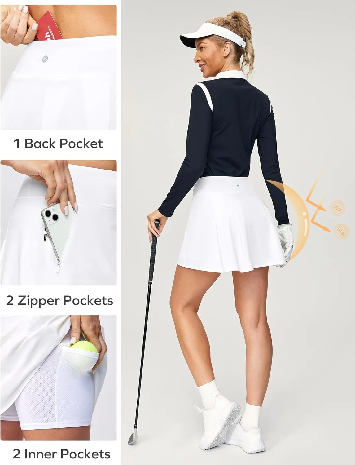Ewedoos Golf Skirts for Women High Waist Tennis Skirt Athletic Skort for Woman with Zipper Pockets