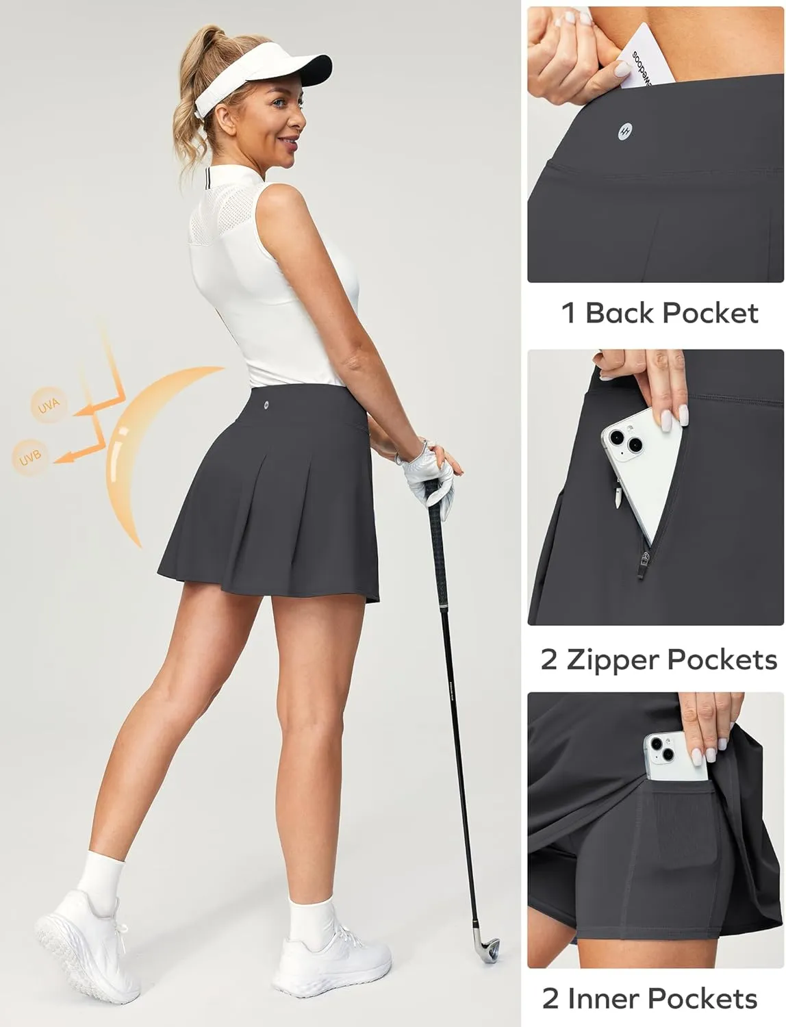 Ewedoos Golf Skirts for Women High Waist Tennis Skirt Athletic Skort for Woman with Zipper Pockets