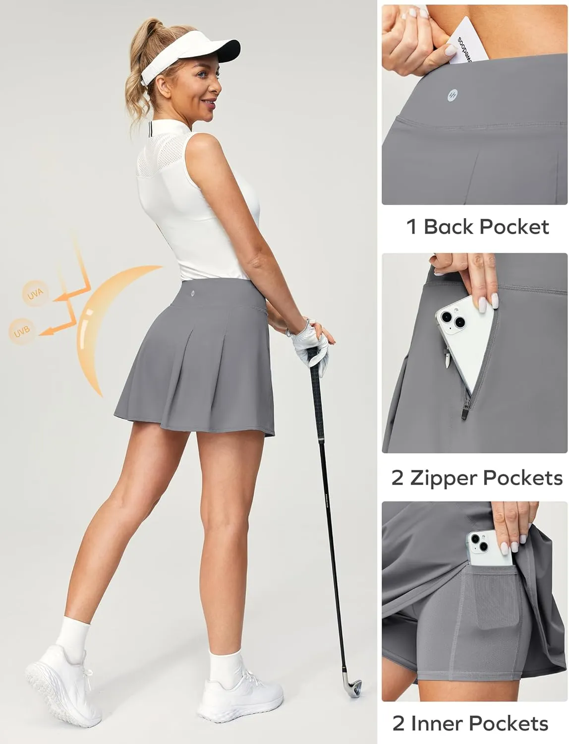 Ewedoos Golf Skirts for Women High Waist Tennis Skirt Athletic Skort for Woman with Zipper Pockets