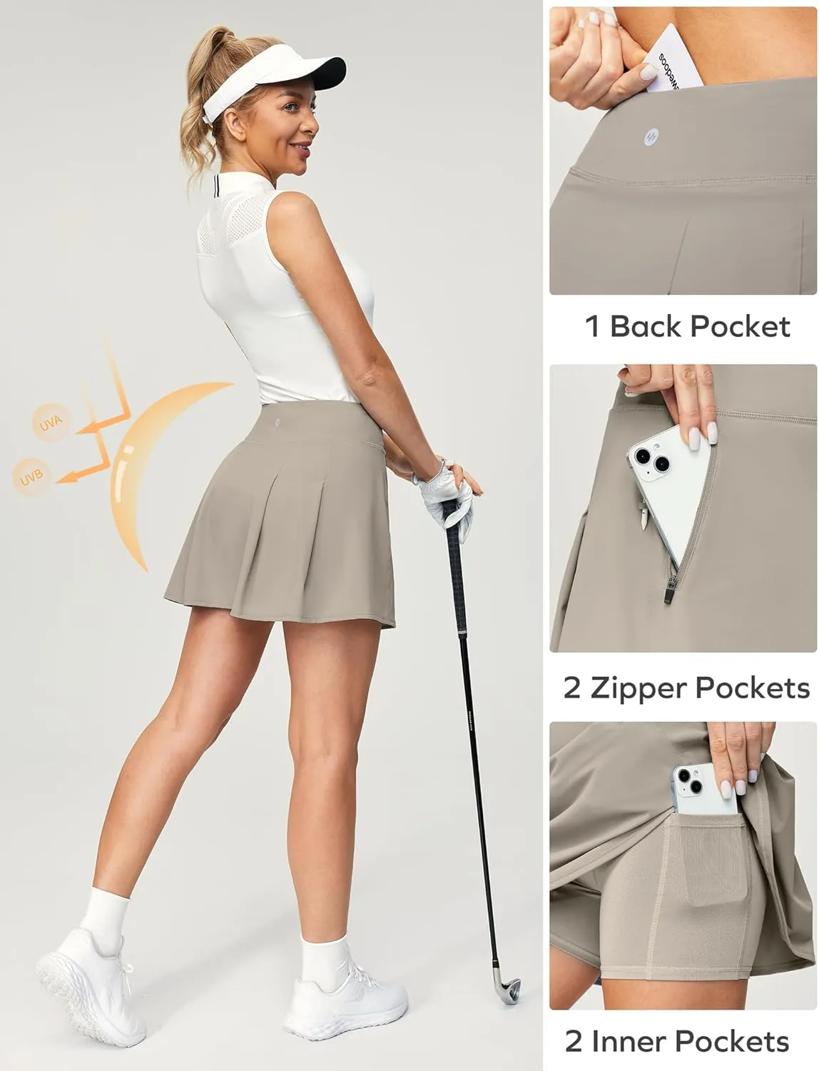 Ewedoos Golf Skirts for Women High Waist Tennis Skirt Athletic Skort for Woman with Zipper Pockets
