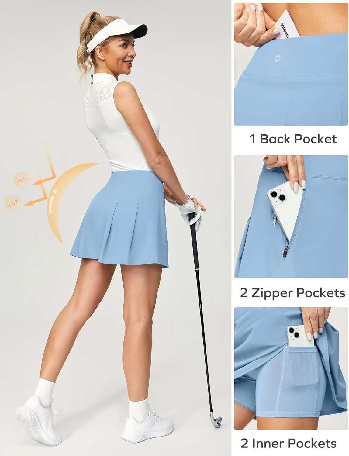 Ewedoos Golf Skirts for Women High Waist Tennis Skirt Athletic Skort for Woman with Zipper Pockets