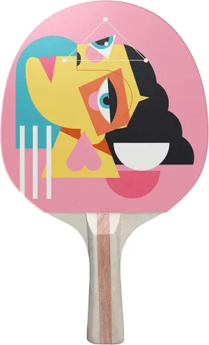 Face Modern Art Colorful Design Ping Pong Paddle, Premium 5 Ply Table Tennis Racket (Black on Back)